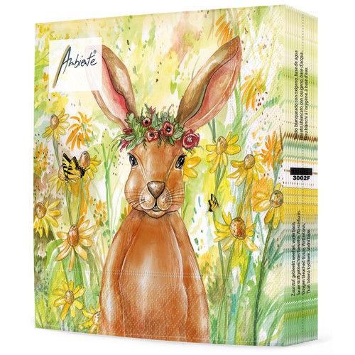 20 Servietten Flower Bunny - Hase an gelben Blumen 33x33cm