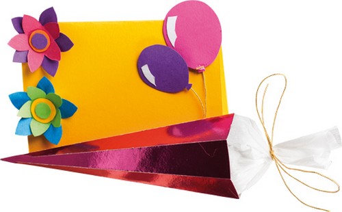 Tischkärtchen Schultüte zum selber basteln inkl. Mini-Schultüten, Tonkarton, Krepppapier, Faden, und Anleitung für 6 Stück