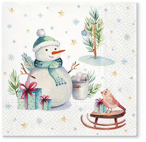 20 Servietten Lovely Snowman - Putziger Schneemann 33x33cm