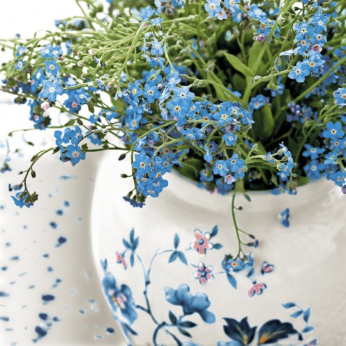 20 Servietten Forget Me Not - Vergiss-Mein-Nicht in Vase 33x33cm