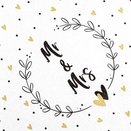 20 Servietten Mr & Mrs - Mr & Mrs im Kranz 33x33cm
