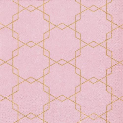 20 Servietten Art Deco rose - Hexagon Muster rosa 33x33cm