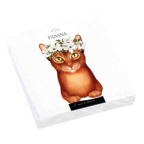 20 Servietten Lady Cat - Katze mit Blumenschmuck 33x33cm