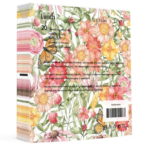 20 Servietten Sunlit blooms - Sommerliche Blumenmischung 33x33cm