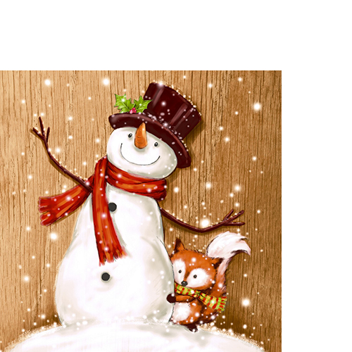 20 kleine Cocktailservietten Cheery Snowman - Fuchs an Schneemann 24x24cm