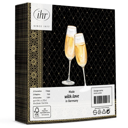 20 Servietten Golden Drinks black gold - Gläser zum Anstoßen auf schwarz  33x33cm