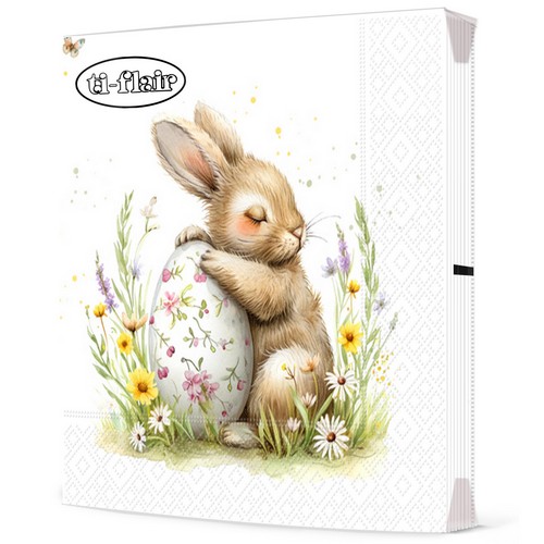 20 Servietten Sogno Pasquale - Hase beschützt Osterei 33x33cm