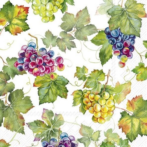 20 Servietten Vin - Weintrauben an grünen Blättern 33x33cm