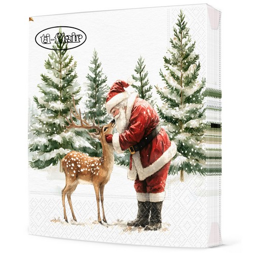 20 Servietten Squadra Invernale - Santa begrüßt Reh 33x33cm