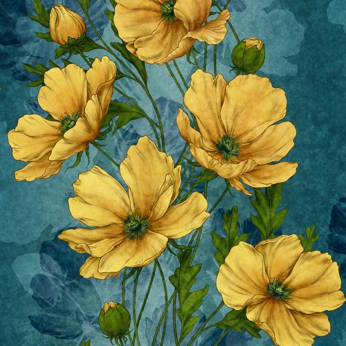20 Servietten Elegant yellow Flowers - Elegante gelbe Blumen 33x33cm