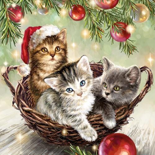 20 Servietten Cats in Basket - Weihnachtskätzchen im Korb 33x33cm