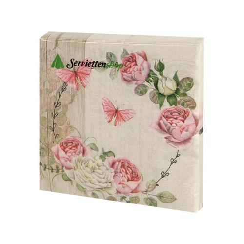 20 Servietten Roundel of Roses - Schmetterlinge im Rosenkranz 33x33cm