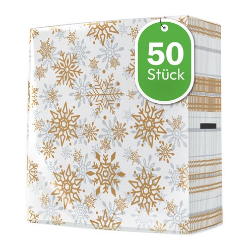 50 Servietten Beautiful Snowflakes gold silver - Elegante Schneeflocken gold-silber 40x40cm