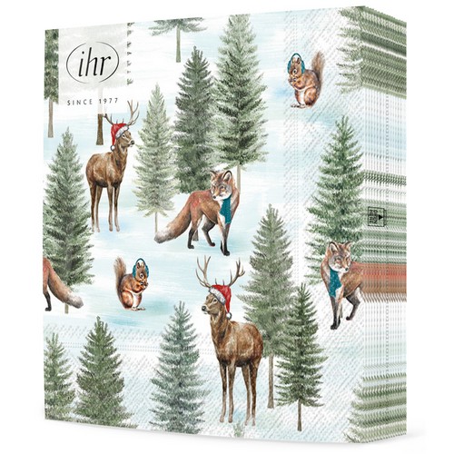 20 Servietten Nordic Winter Animals - Waldtiere in Winterbekleidung 33x33cm