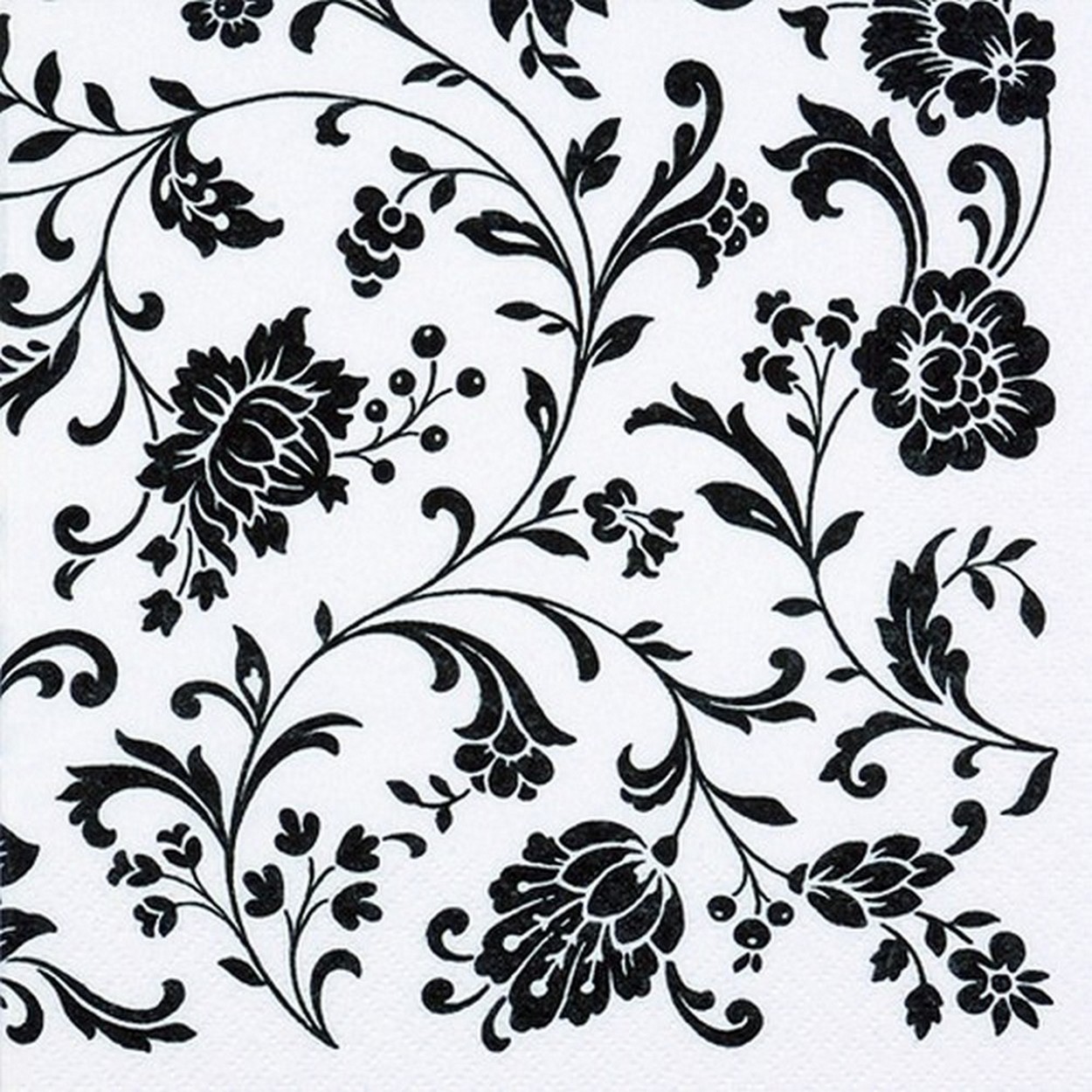20 kleine Cocktailservietten Arabesque White white-black - Blumenranken weiß-schwarz 25x25cm