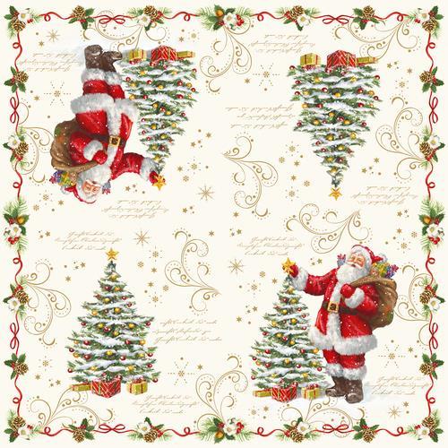 20 Servietten Magic Christmas - Klassischer Weihnachtsmann verziert 33x33cm
