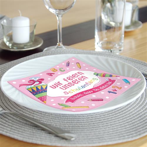 20 Servietten Unser Schulanfang rosa 33x33cm