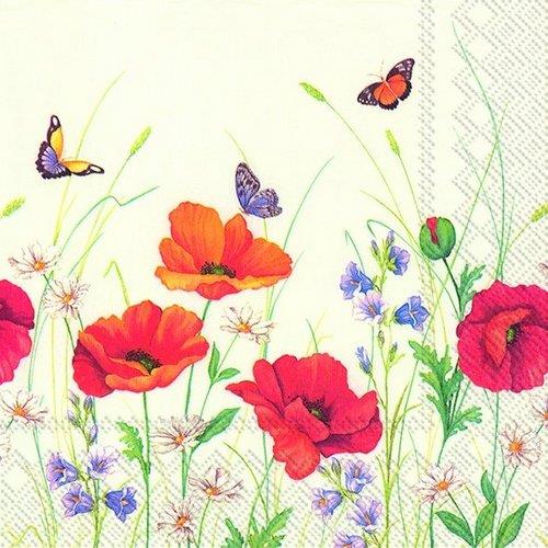 20 Servietten Summer Meadow - Mohnblumenwiese im Sommer 33x33cm