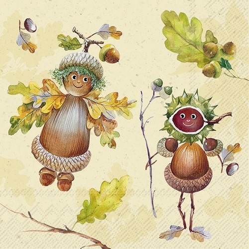 20 Servietten Hello Fall - Kastanienfiguren im Herbst 33x33cm