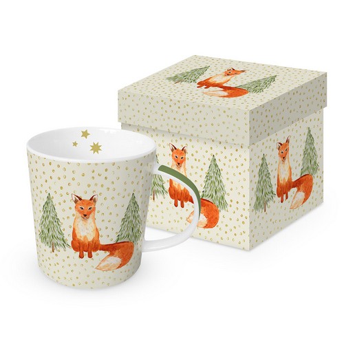 Tasse aus Porzellan Snowflakes & Fox - Fuchs an grünen Bäumen 0,4L, Höhe 9,7cm