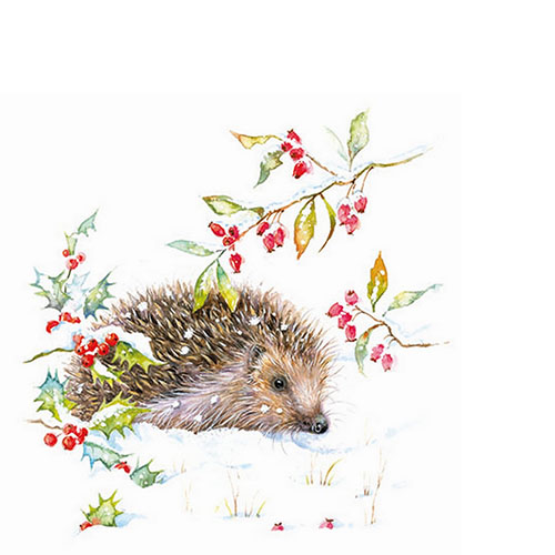 20 kleine Cocktailservietten Hedgehog in Winter - Igel erkundet den Schnee 25x25cm