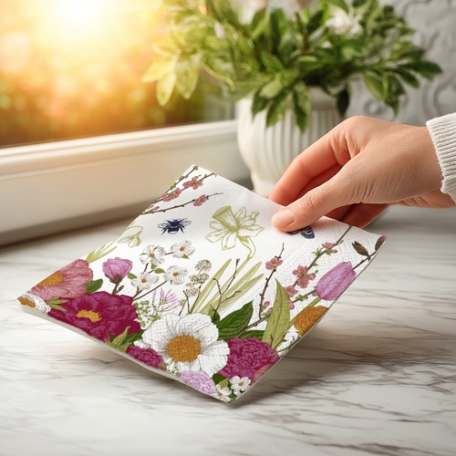 20 kleine Cocktailservietten Spring Moment - Wiese voller Blumenvielfalt 25x25cm