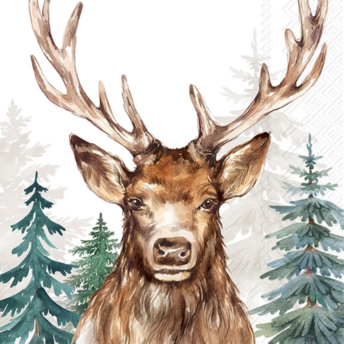 20 Servietten The Woodland King white - Hirsch im tiefsten Wald weiß 33x33cm