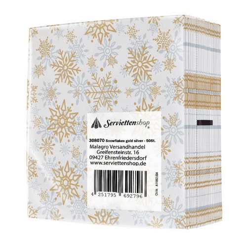 50 Servietten Beautiful Snowflakes gold silver - Elegante Schneeflocken gold-silber 40x40cm