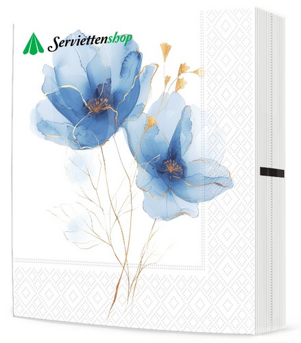 20 Servietten Elegant blue Flowers - Blaue Blumen elegant 33x33cm