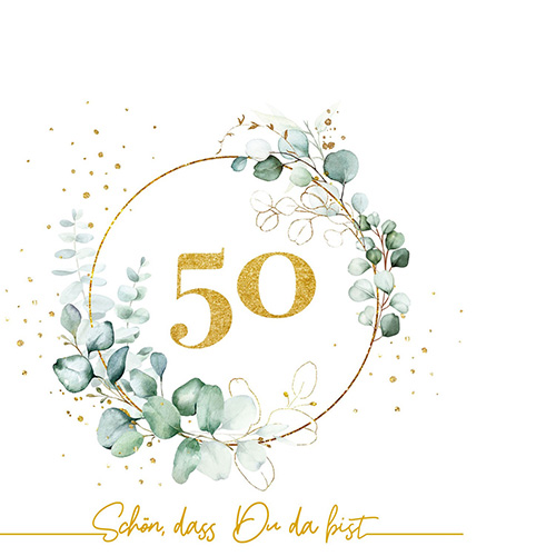20 kleine Cocktailservietten Eucalyptus Golden 50 - Goldene 50 25x25cm