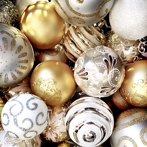 20 Servietten Golden Baubles - Goldene Baumkugeln 33x33cm