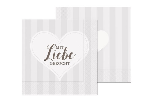 20 Servietten Mit Liebe GG - Kochen mit Herz 33x33cm