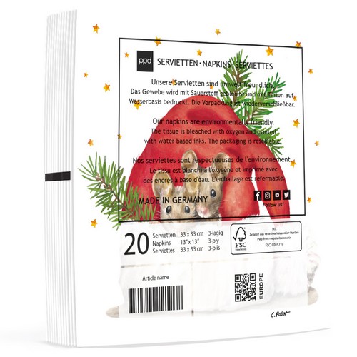 20 Servietten Get cozy - Mäuse in Wintermütze 33x33cm