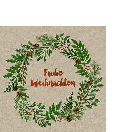 20 kleine Cocktailservietten aus Recycling-Papier Weihnachtskranz - Frohe Weihnachten im Weihnachtskranz 25x25cm