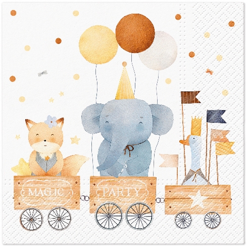 20 Servietten Train of Joy - Tiere in Geburtstagsparade 33x33cm
