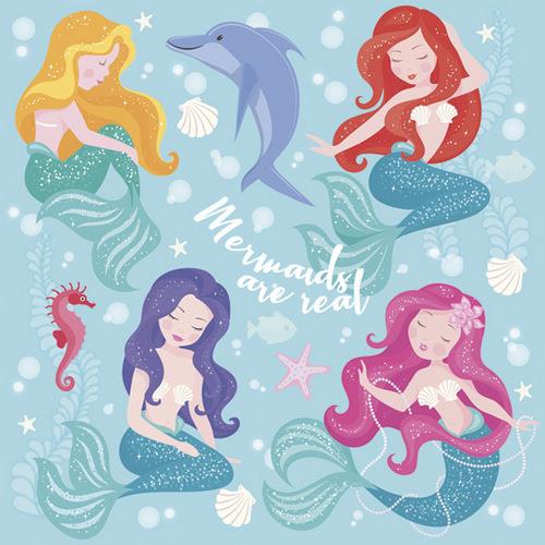 20 Servietten Pastel Mermaids – Schöne Meerjungfrauen 33x33cm