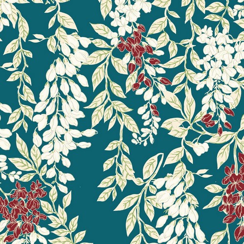 20 Servietten Wisteria teal - Wisteria auf grün 33x33cm