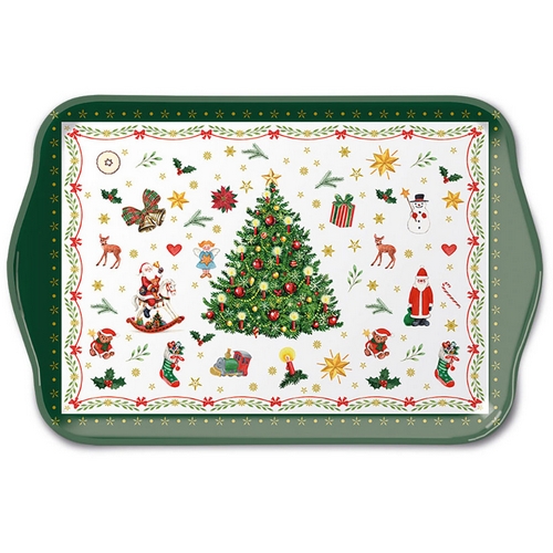 Tablett klein Christmas Evergreen white - Tannenbaum und Symbole 20,8x13,6cm