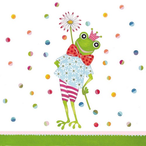 20 Servietten Happy Frog - Bunter Frosch mit Blume 33x33cm