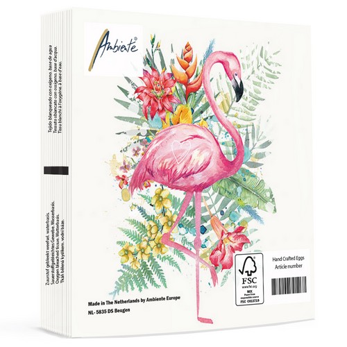 20 Servietten Tropical Flamingo - Flamingo vor Dschungelfauna 33x33cm