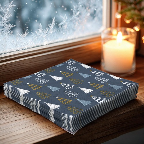 20 kleine Cocktailservietten Fun trees Blue - Gemalte Weihnachtsbäume blau 25x25cm