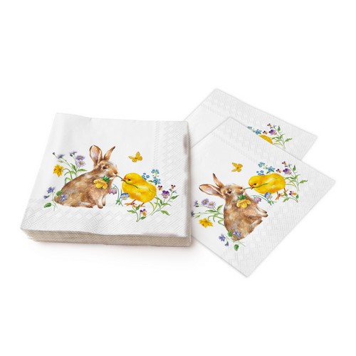 20 Servietten Bunny and Chick - Küken und Hase teilen Blume 33x33cm