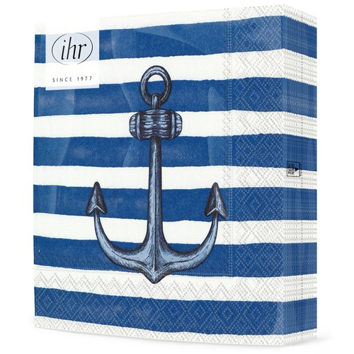 20 Servietten Sailors Anchor blue - Anker auf blau-weiße Streifen 33x33cm