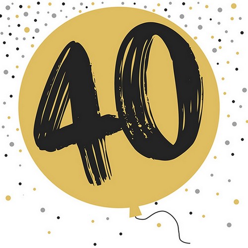 20 Servietten Golden Forty - 40 auf goldenen Ballon 33x33cm