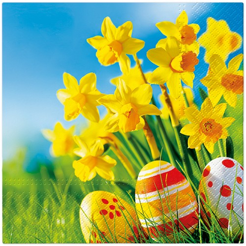 20 Servietten Eggs Among Daffodils - Ostereier unter Narzissen 33x33cm