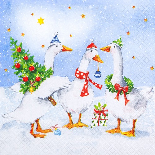 20 Servietten Funny Geese - Lustige Wintergänse 33x33cm