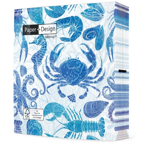 20 Servietten Lobster Party - Unterwassertiere in Blau 33x33cm