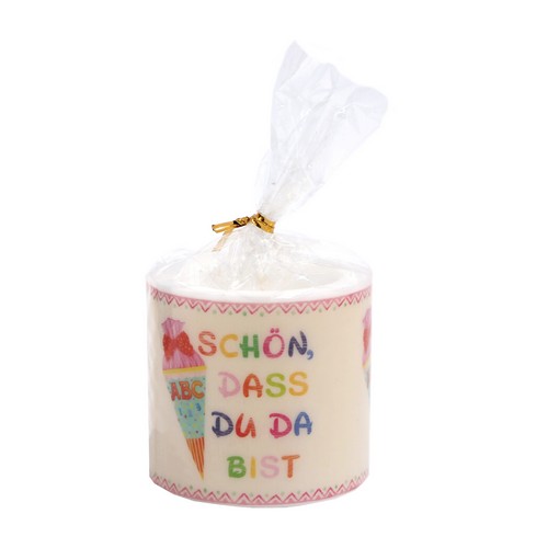 Kerze rund "Schön" beige / rosa Ø 8cm, Höhe 7,5cm
