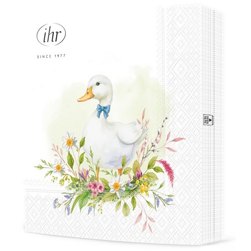20 Servietten Easter Friend Gesa - Ente steht auf Blumen 33x33cm