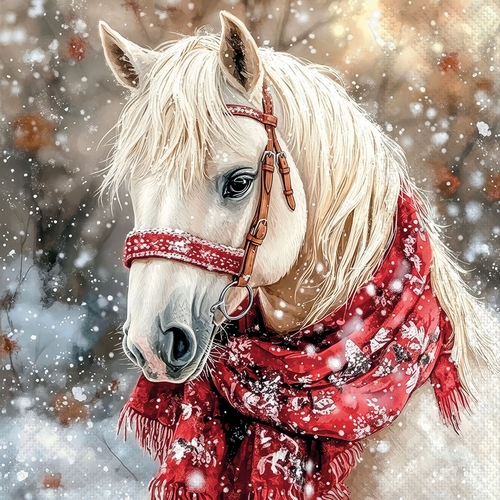 20 Servietten Mare - Pferd im Schneefall 33x33cm